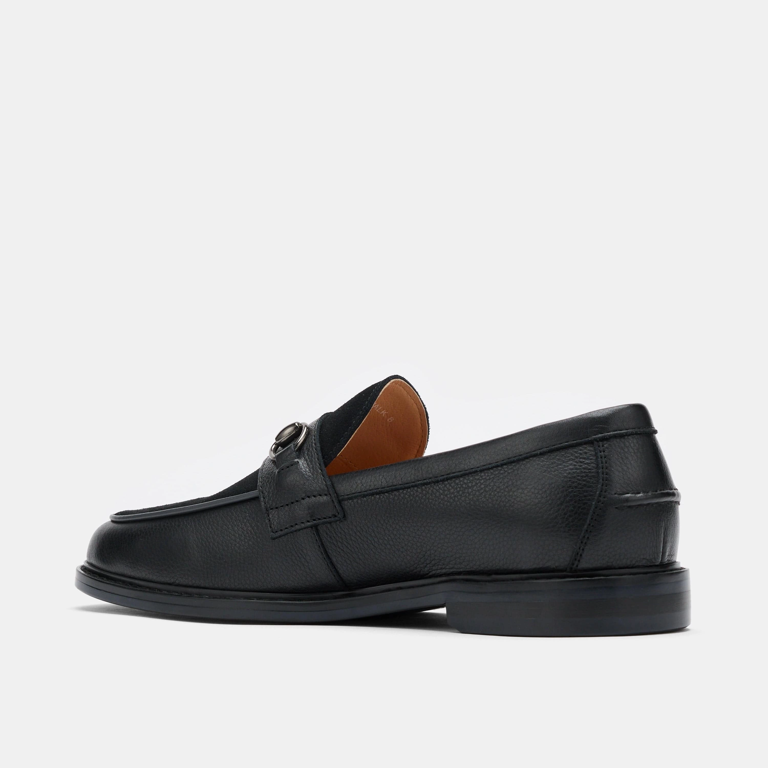 Supportive Footbed Boardwalk Black Pebble Leather Horse-Bit Loafers