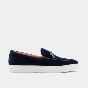Comfortable Sole Odell Navy Suede Belgian Loafer Sneakers