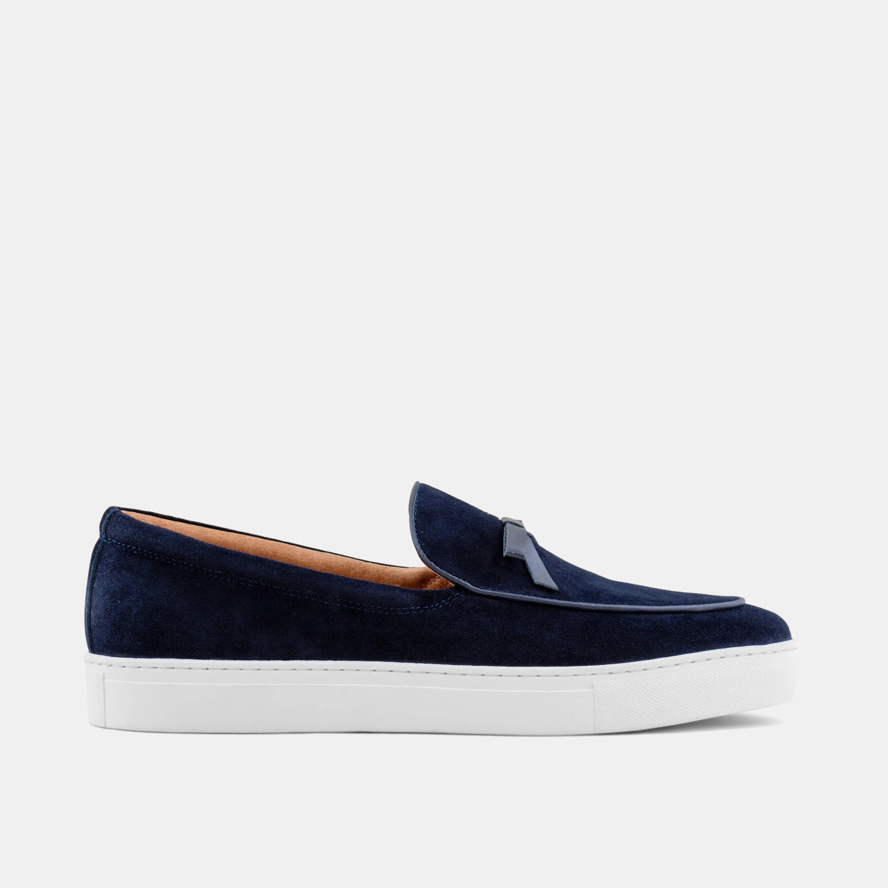 Comfortable Sole Odell Navy Suede Belgian Loafer Sneakers