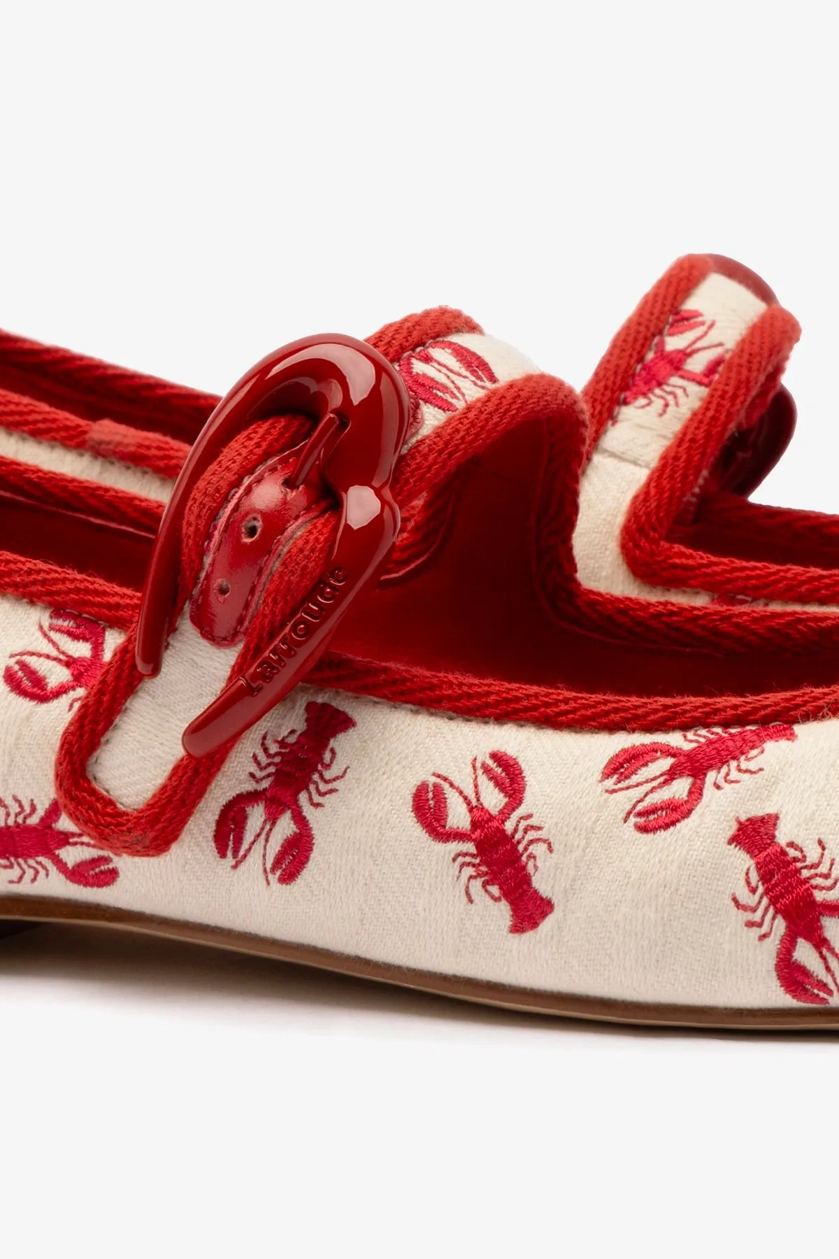 Timeless Appeal Verona Ballet Flat In White Striped Fabric and Lobster Embroidery