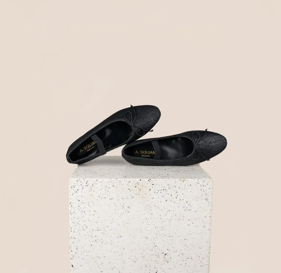 Como Strap - Black Twill Ballet-Inspired Footwear