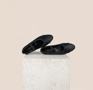 Como Strap - Black Twill Ballet-Inspired Footwear