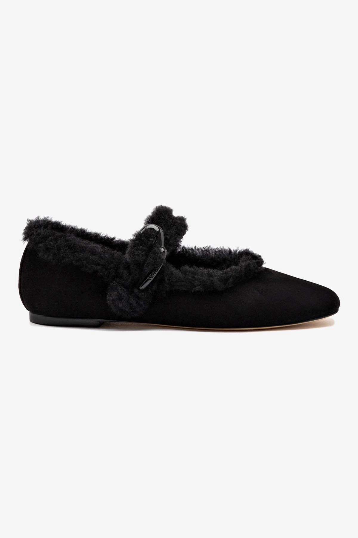 Verona Ballet Flat In Black Suede And Black Shearling Flexible Outsole Shoes