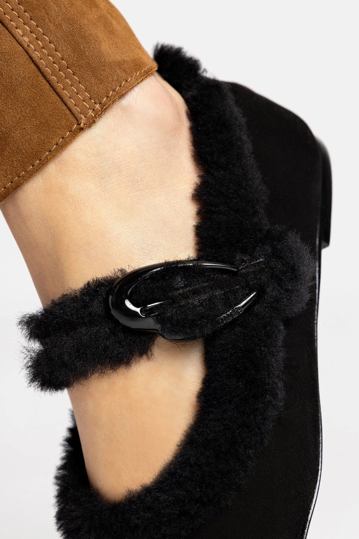 Timeless Appeal Verona Ballet Flat In Black Suede And Black Shearling