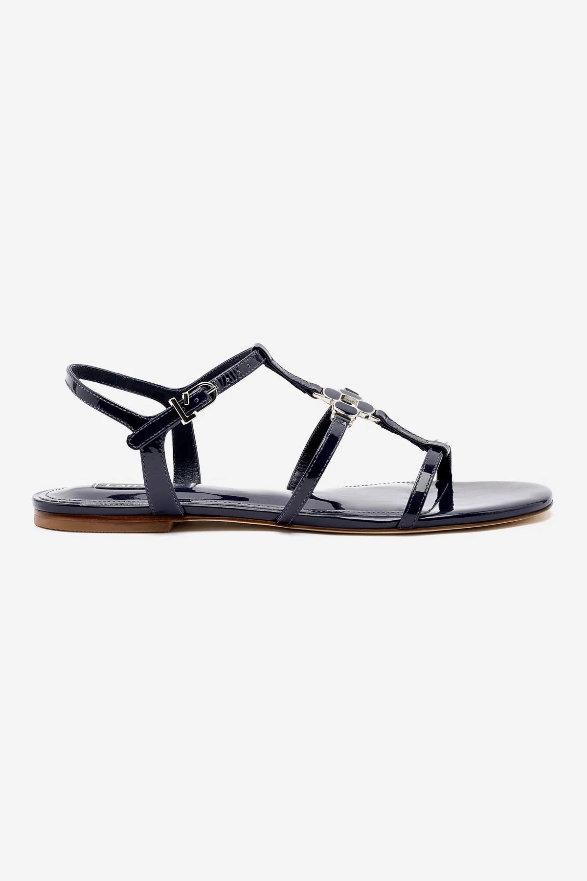 Hana Flat In Navy Patent Leather Relaxed Comfort Packable Shoe Design