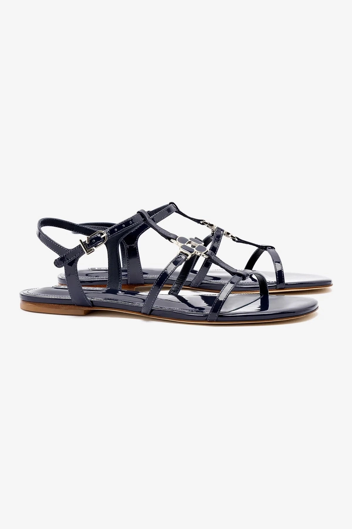Travel Friendly Hana Flat In Navy Patent Leather