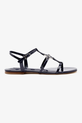 Hana Flat In Navy Patent Leather Relaxed Comfort Packable Shoe Design