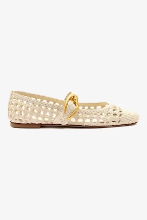 Verona Macrame Ballet Flat In Ivory Leather Walk Ready Shoes