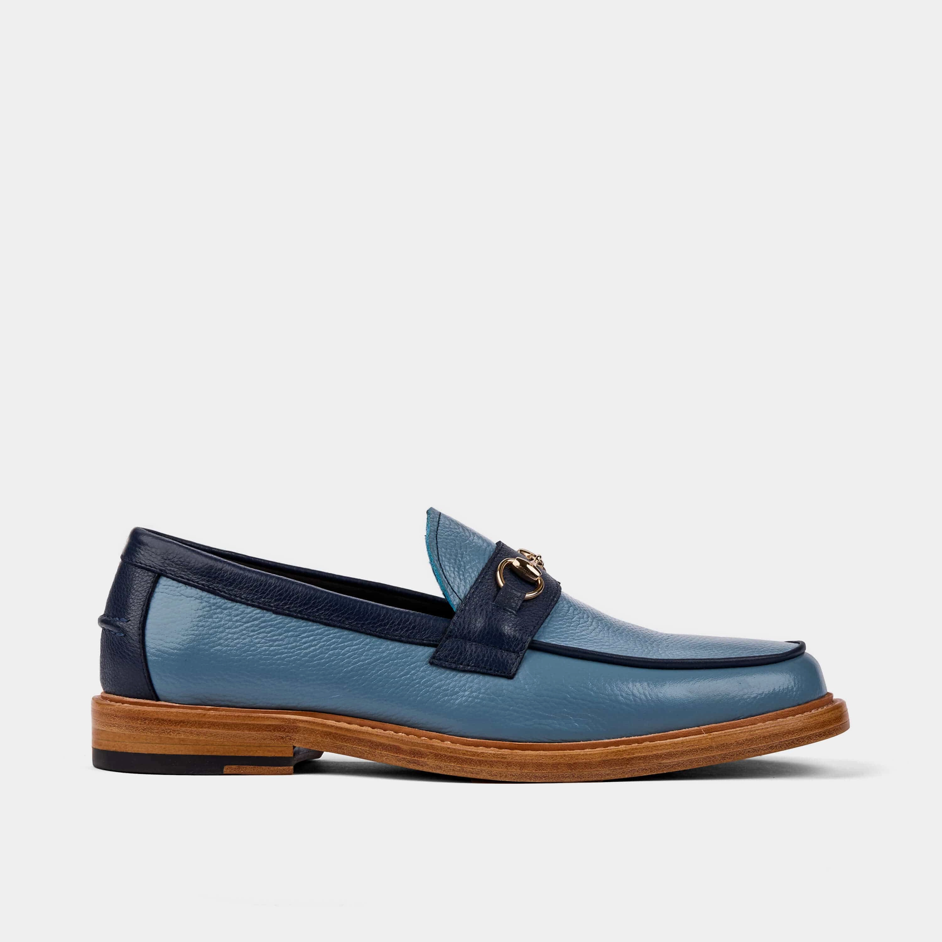 Boardwalk Blue Leather Horse-Bit Loafers Minimal Weight Urban Style