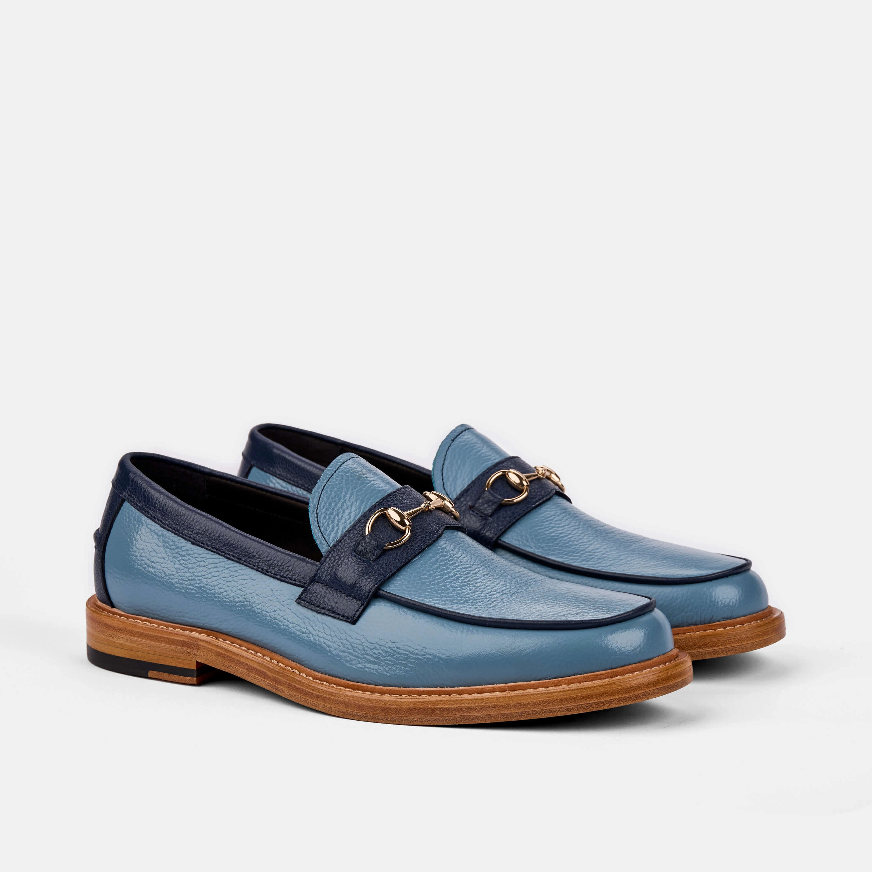 Trendy Footwear Boardwalk Blue Leather Horse-Bit Loafers
