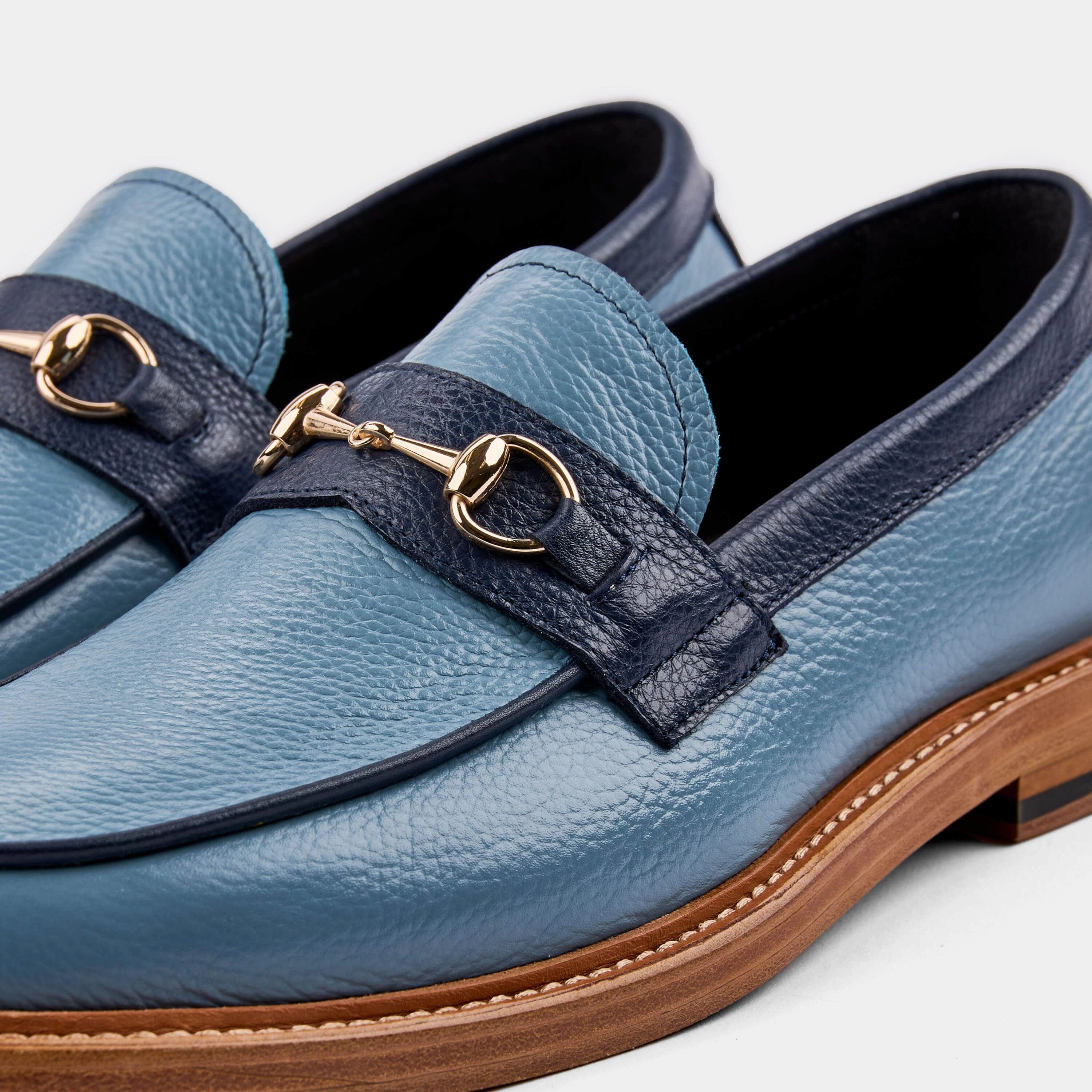 Trendy Footwear Boardwalk Blue Leather Horse-Bit Loafers