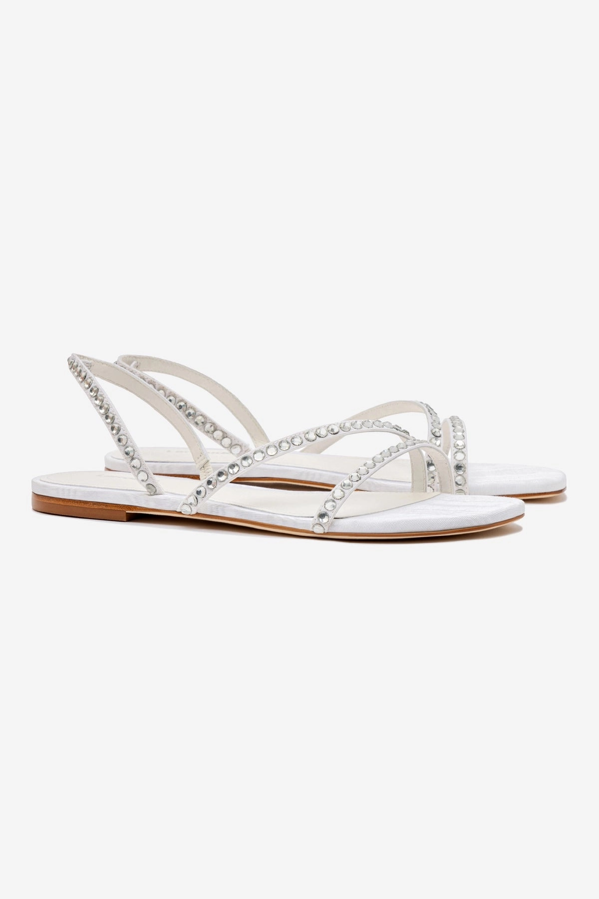 Trendy Sole Vicky Flat Sandal In White Fabric and Crystals