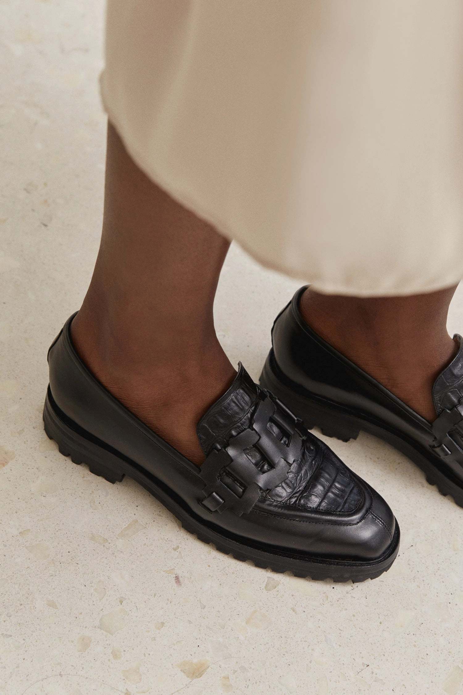 Trini Loafer in Black   Croco (USA) Flexible Outsole
