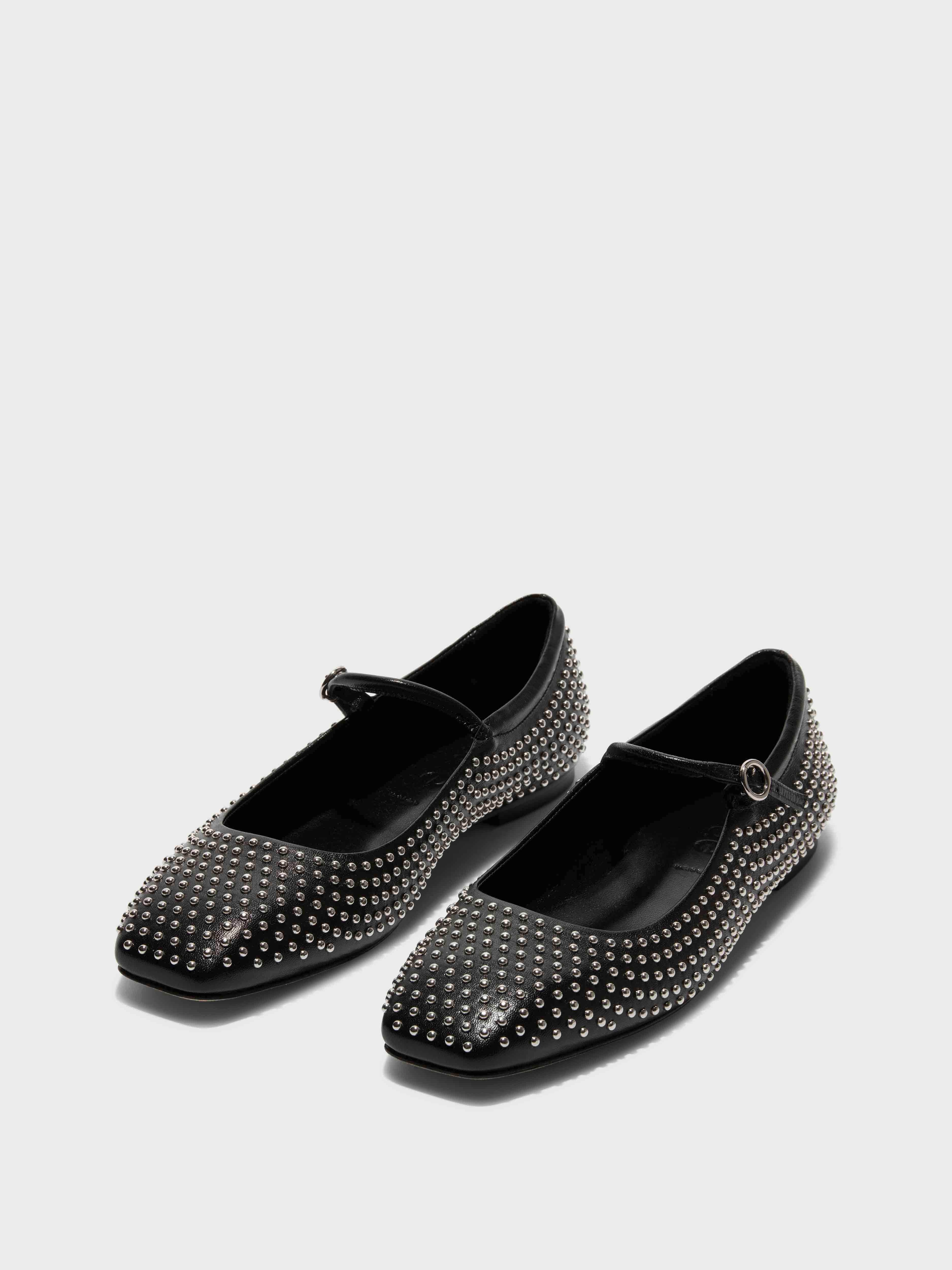 Uma Mini Stud Leather Mary-Jane Flats Durable Craftsmanship