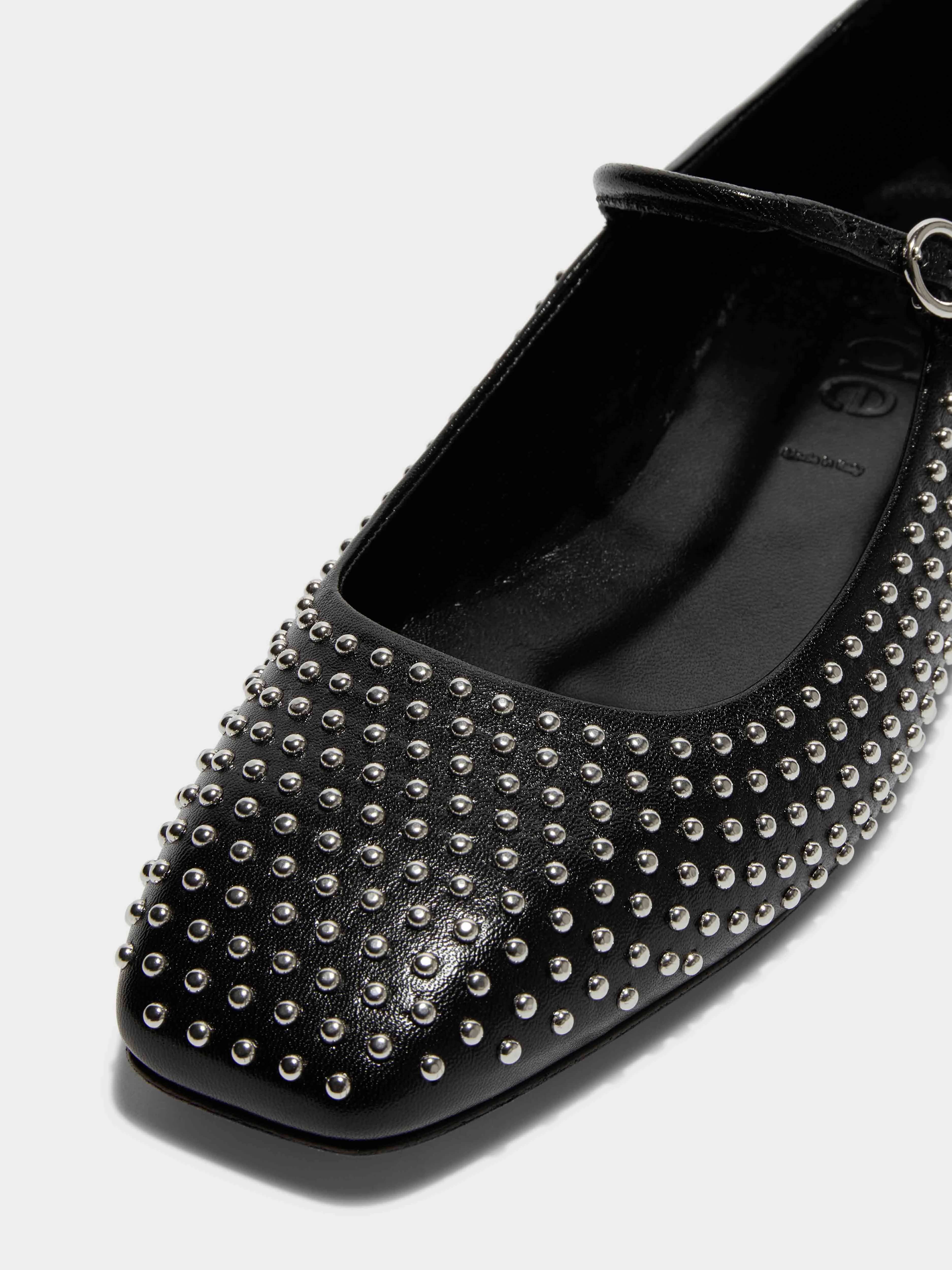 Uma Mini Stud Leather Mary-Jane Flats Durable Craftsmanship