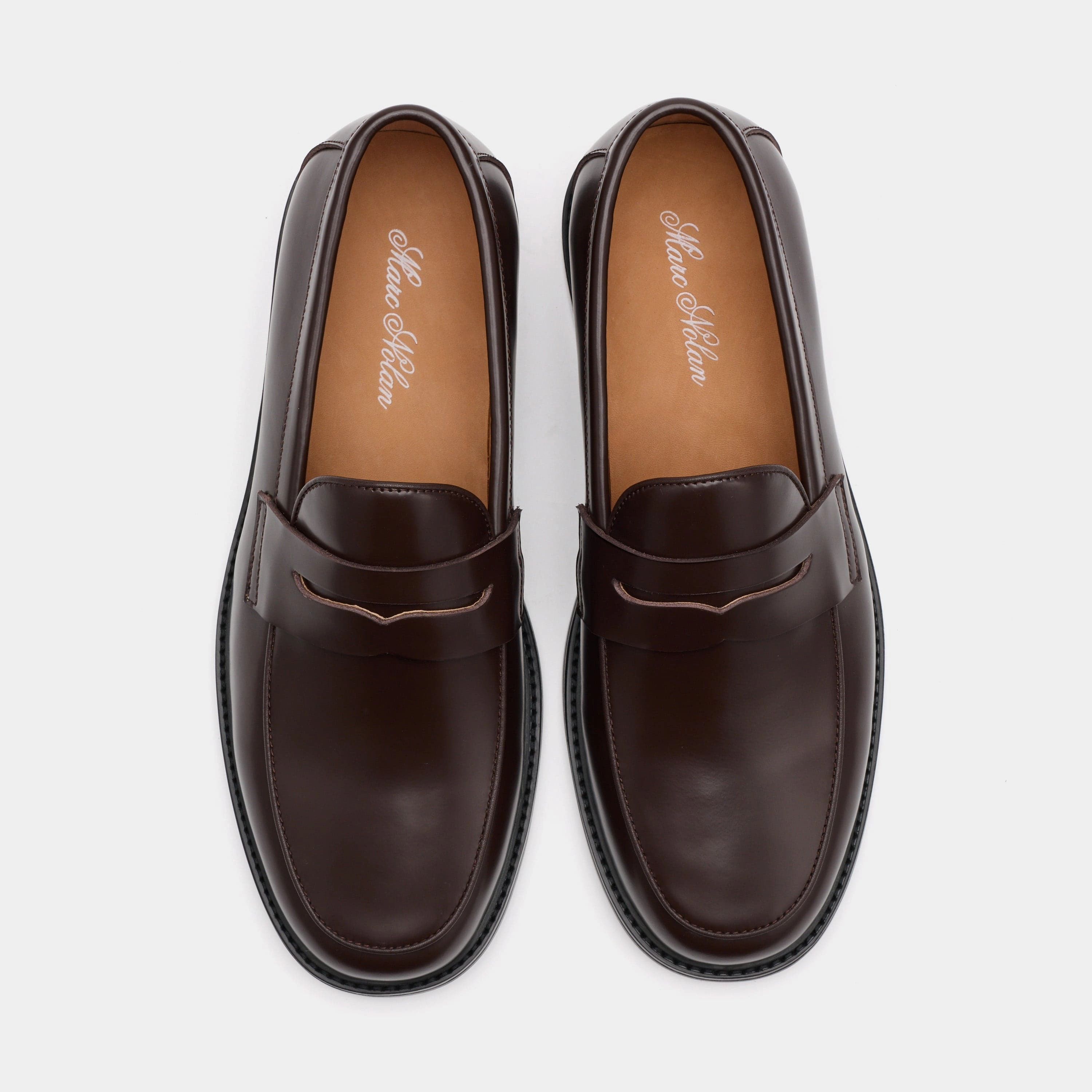 Understated Charm Calum Chocolate Brown Leather Penny Loafers