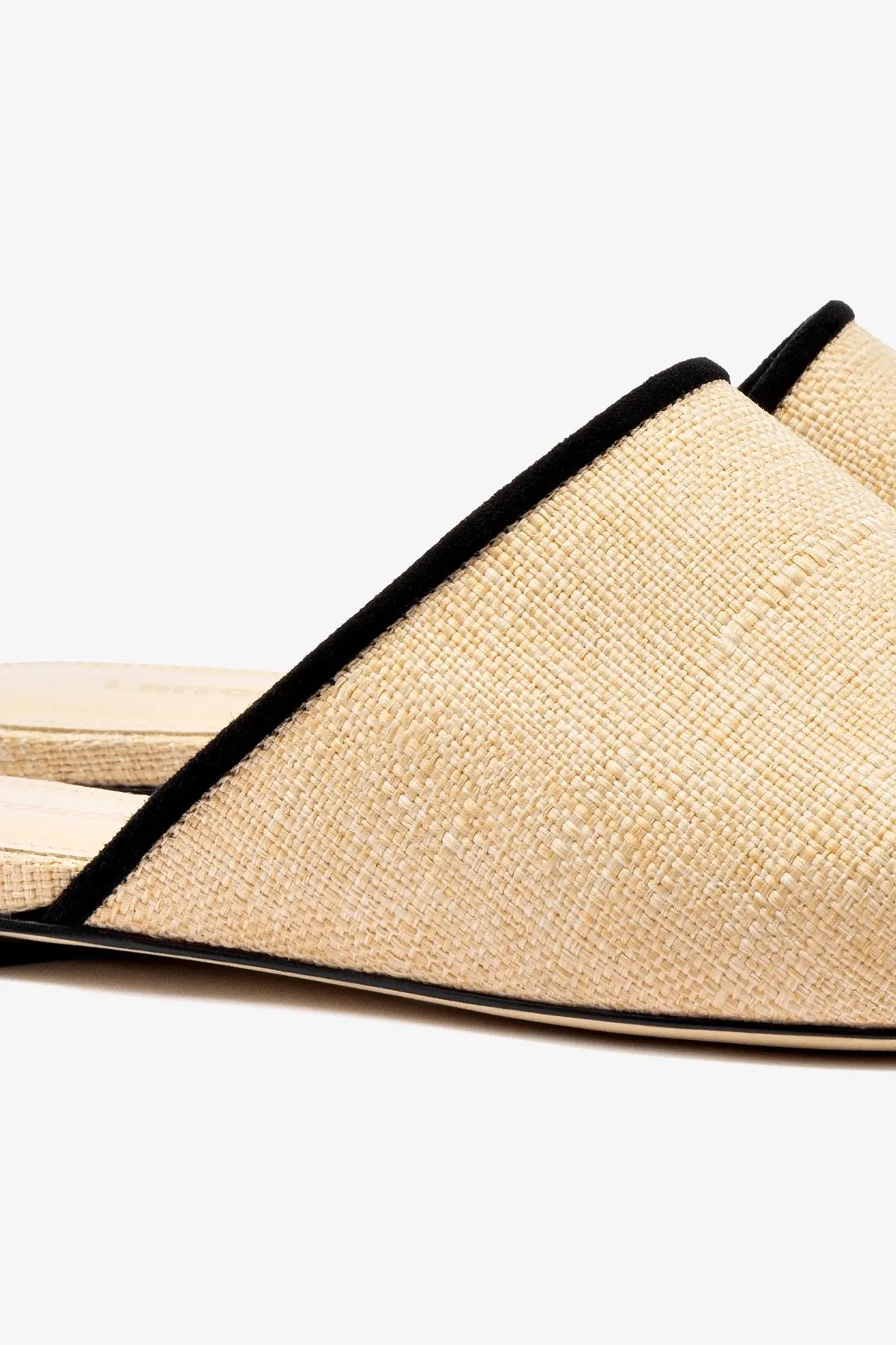 Venice Flat Mule In Beige Raffia and Black Trimming High Quality