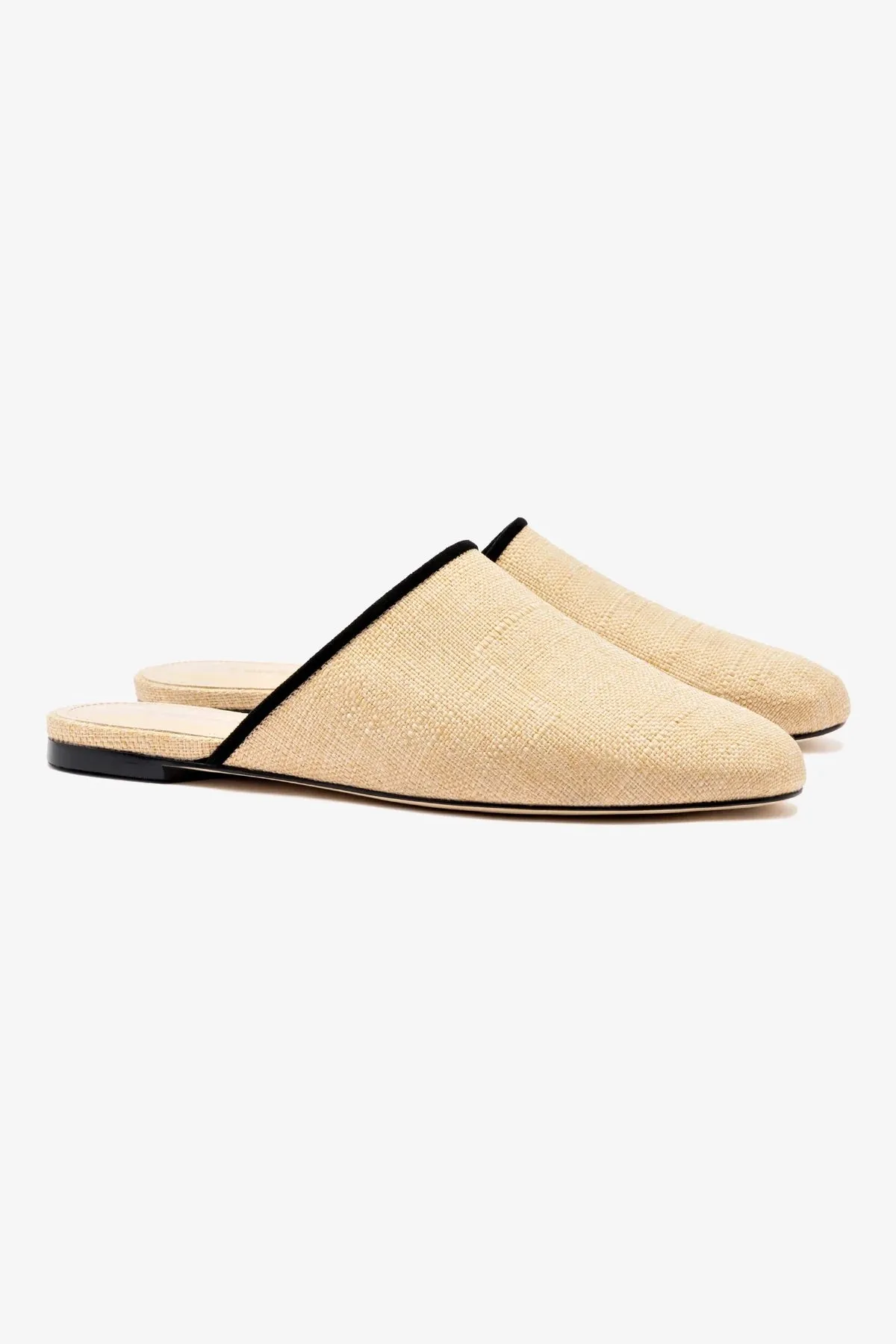 Venice Flat Mule In Beige Raffia and Black Trimming High Quality