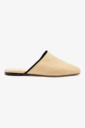 Venice Flat Mule In Beige Raffia and Black Trimming Stylish Fit Breathable fabric