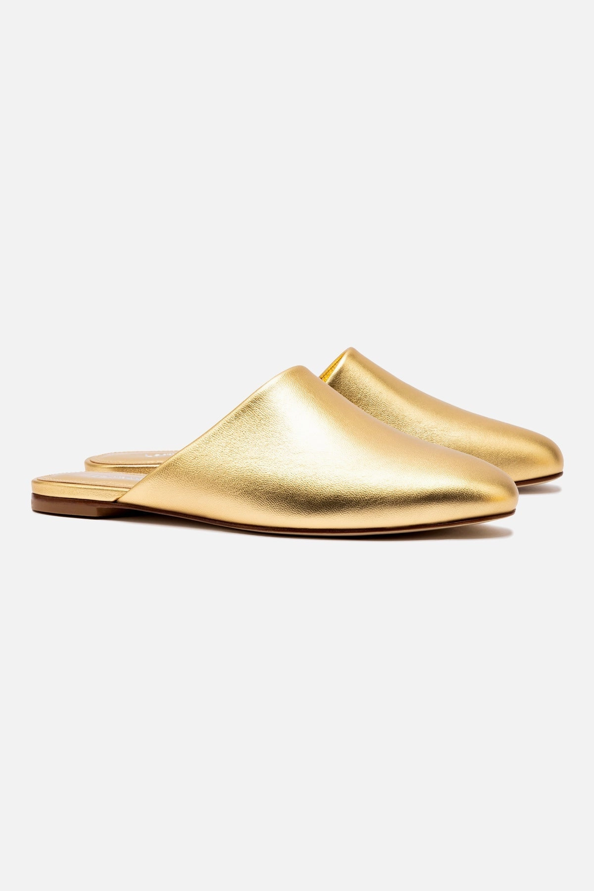 Venice Flat Mule and Pouch Kit In Gold Metallic Leather Durable Walk