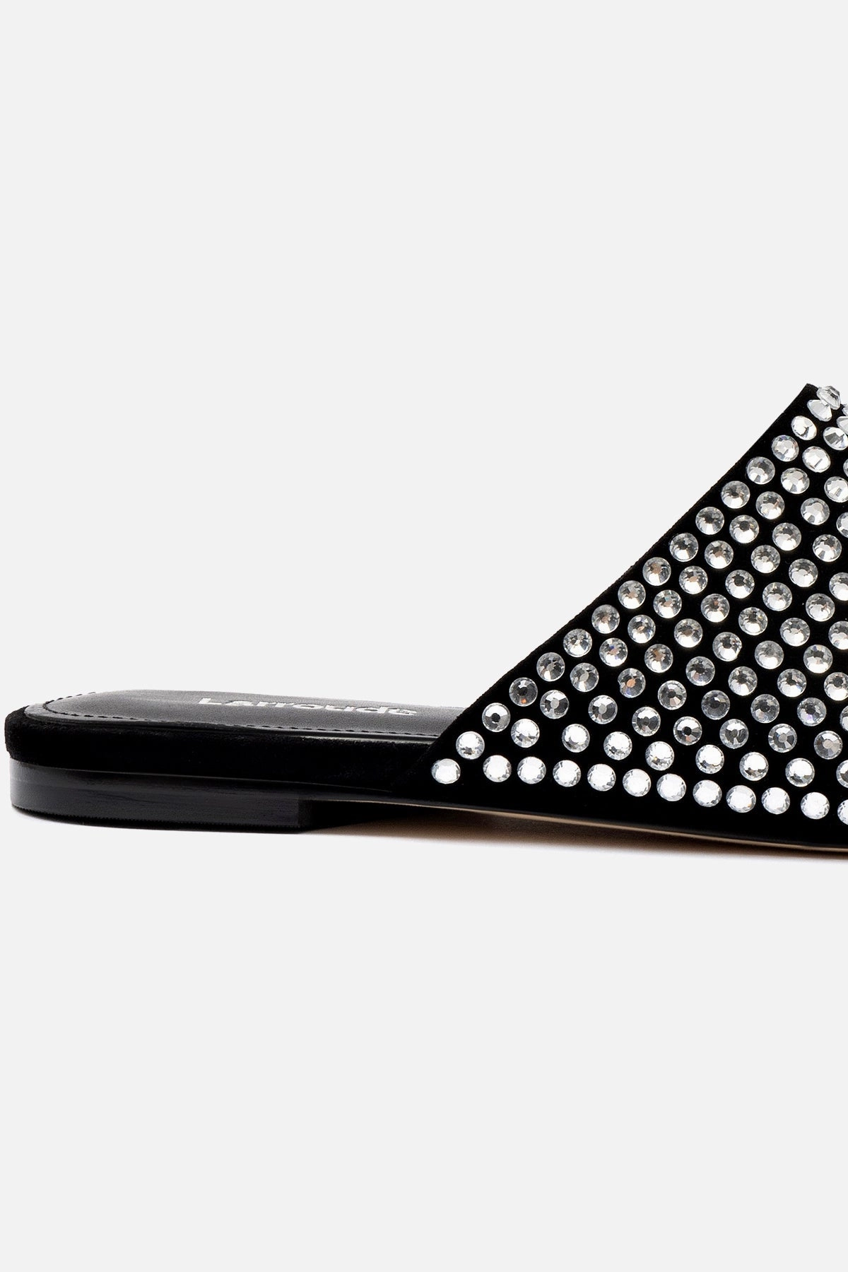 Venice Flat Mule Crystal In Black Suede Easy Fit