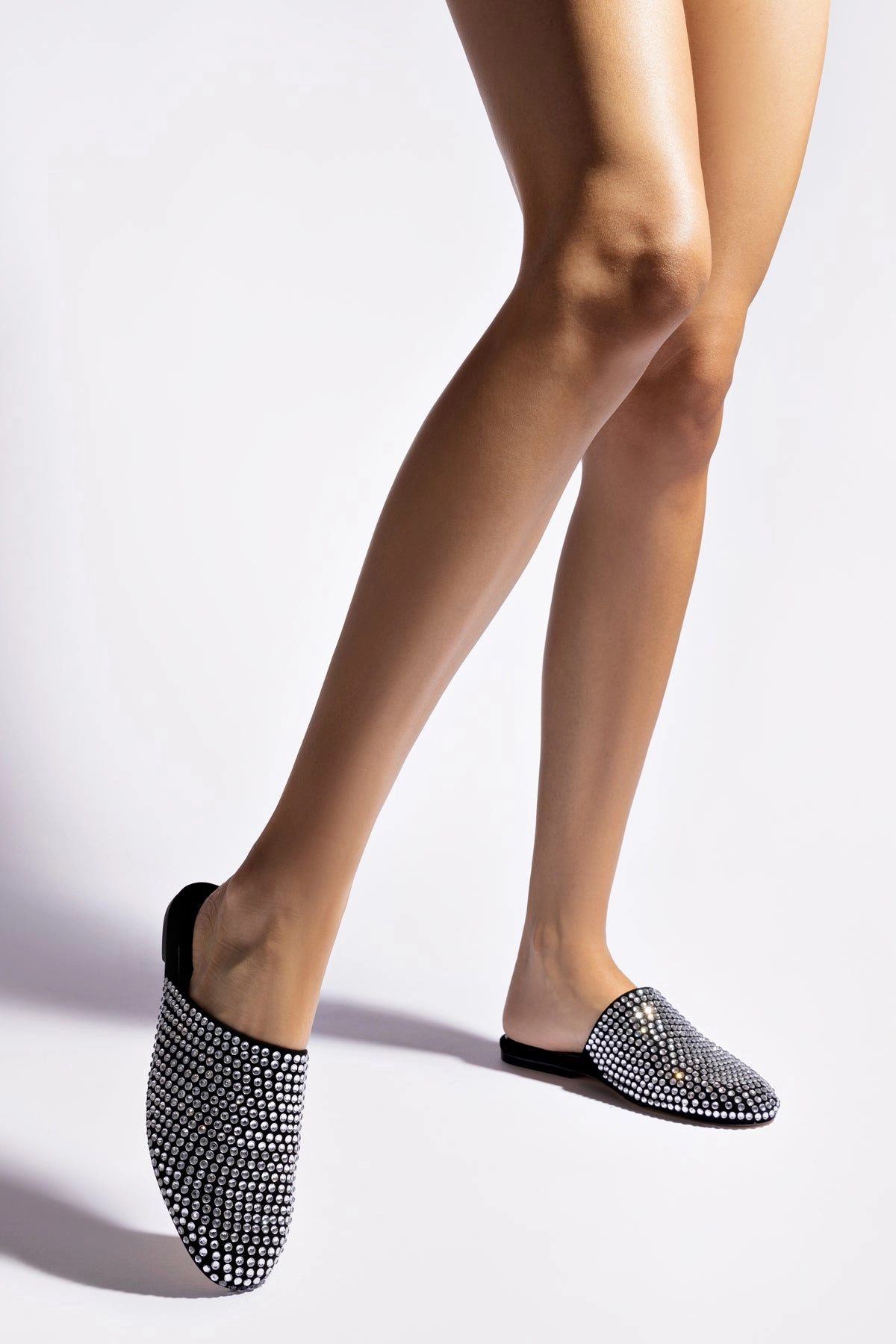 Venice Flat Mule Crystal In Black Suede Easy Fit