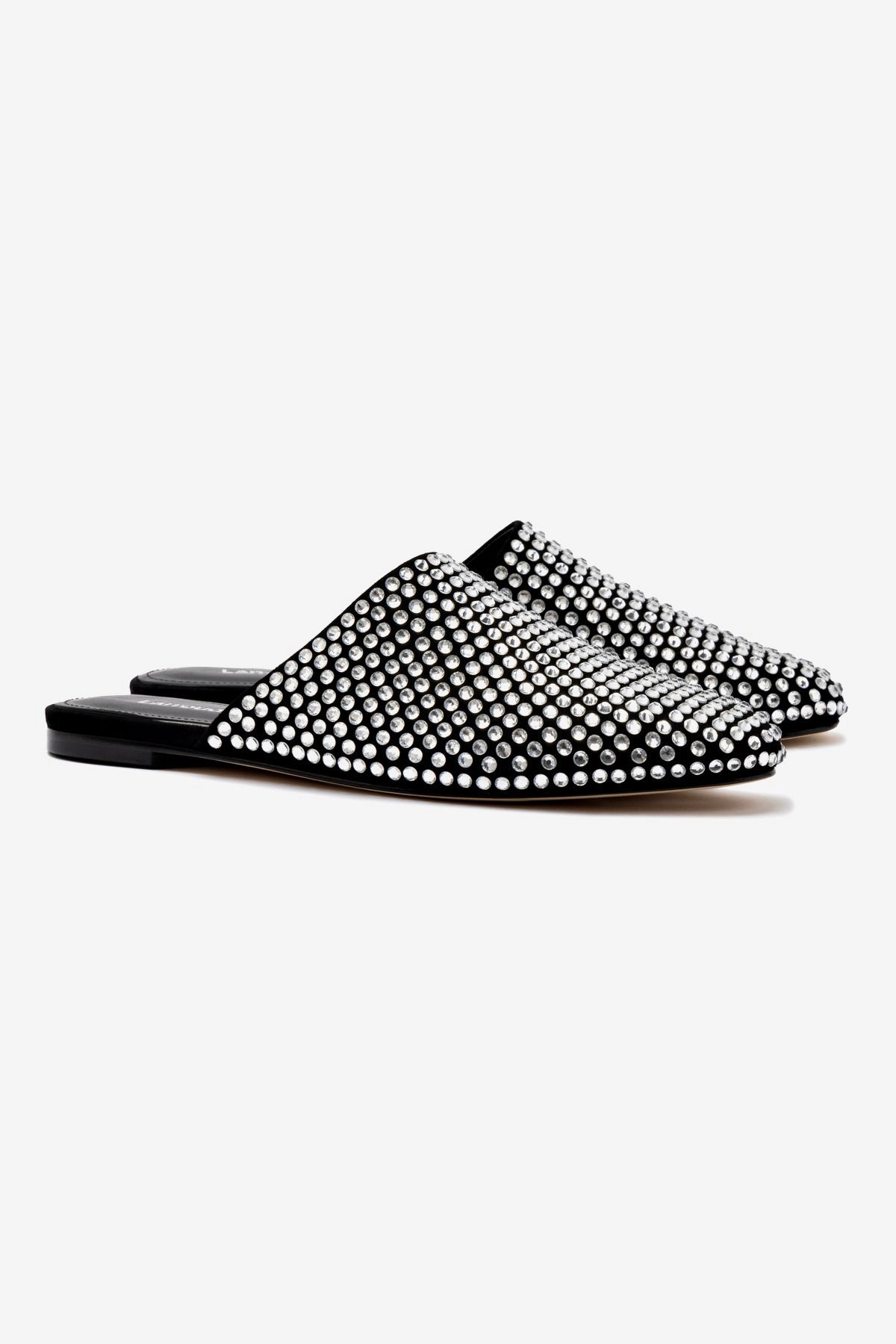 Venice Flat Mule Crystal In Black Suede Easy Fit