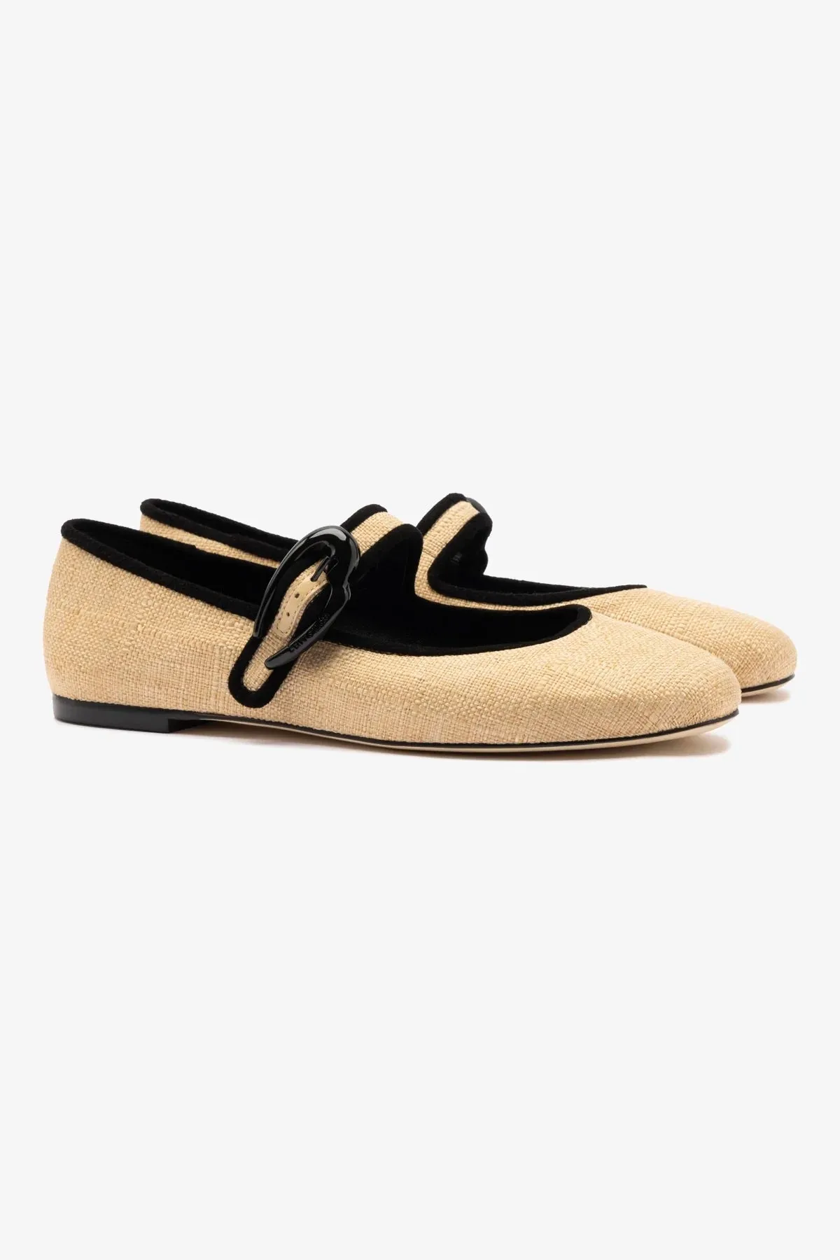 Verona Ballet Flat In Beige Raffia and Black Trimming High Comfort