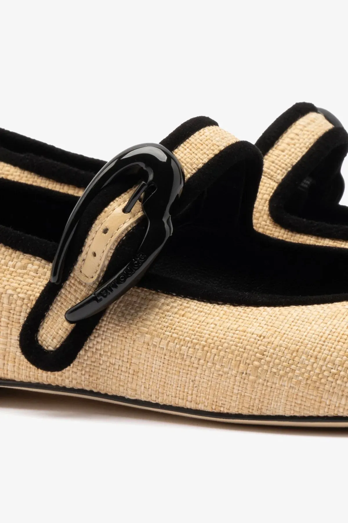 Verona Ballet Flat In Beige Raffia and Black Trimming High Comfort
