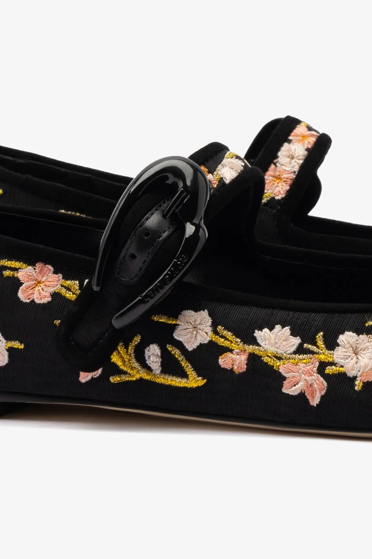Verona Ballet Flat In Black Sakura Printed Fabric Trendy Fit
