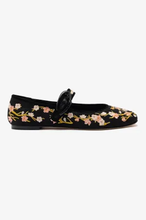 Verona Ballet Flat In Black Sakura Printed Fabric Versatile Cushion