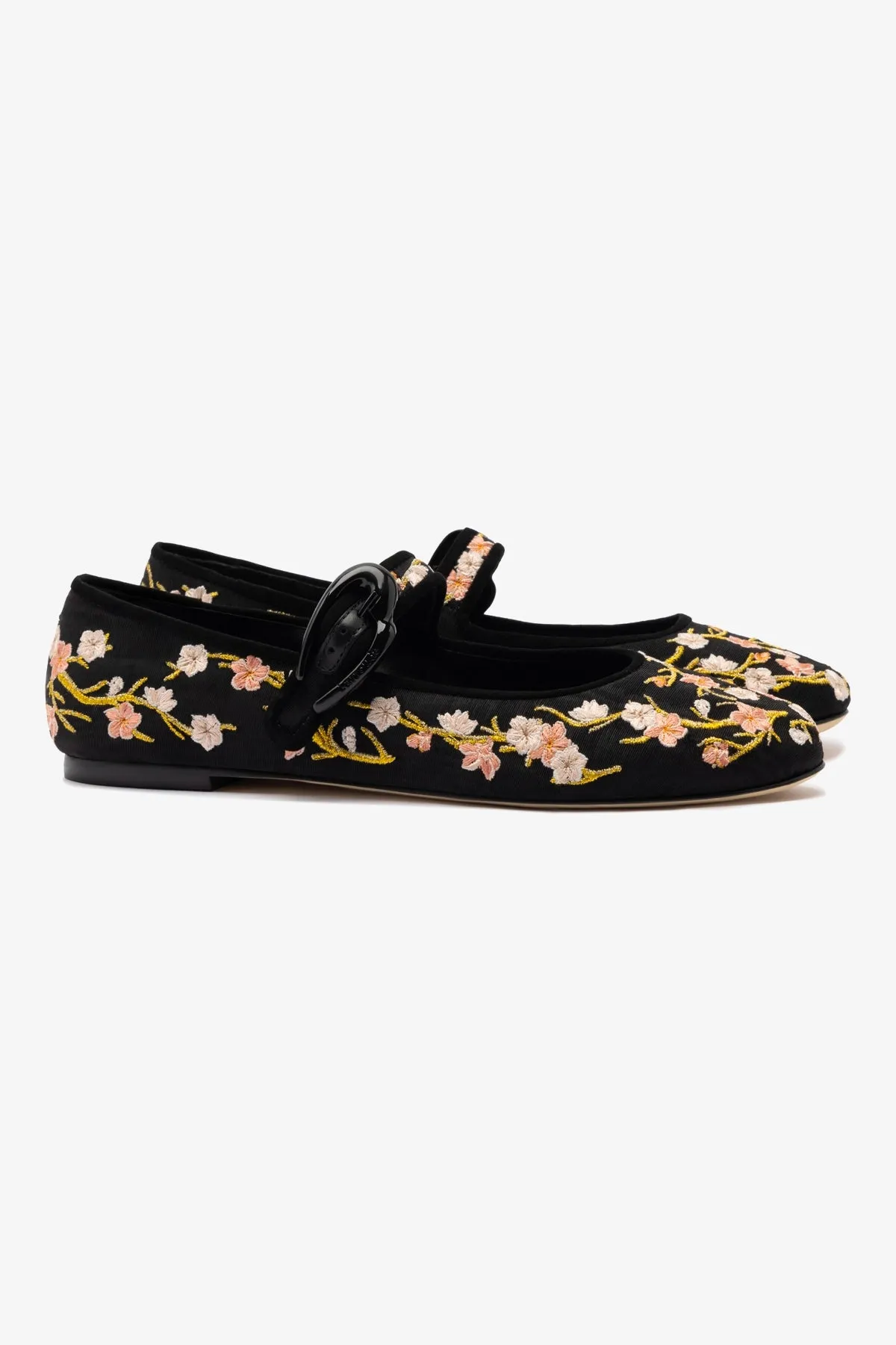 Verona Ballet Flat In Black Sakura Printed Fabric Trendy Fit