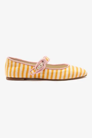 Soft Touch Verona Ballet Flat In Marigold and Natural Striped Fabric and Tulip Trimming