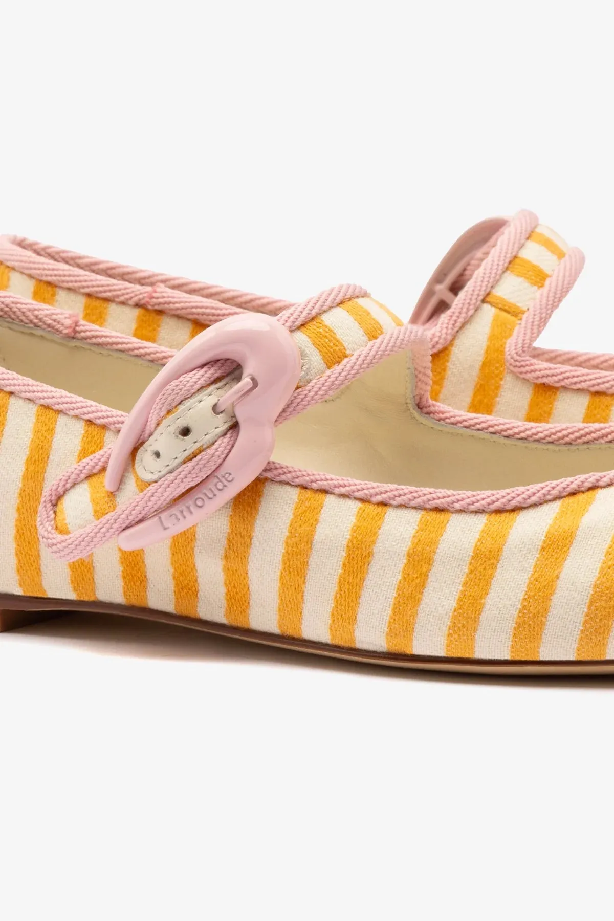 Verona Ballet Flat In Marigold and Natural Striped Fabric and Tulip Trimming Soft cushion