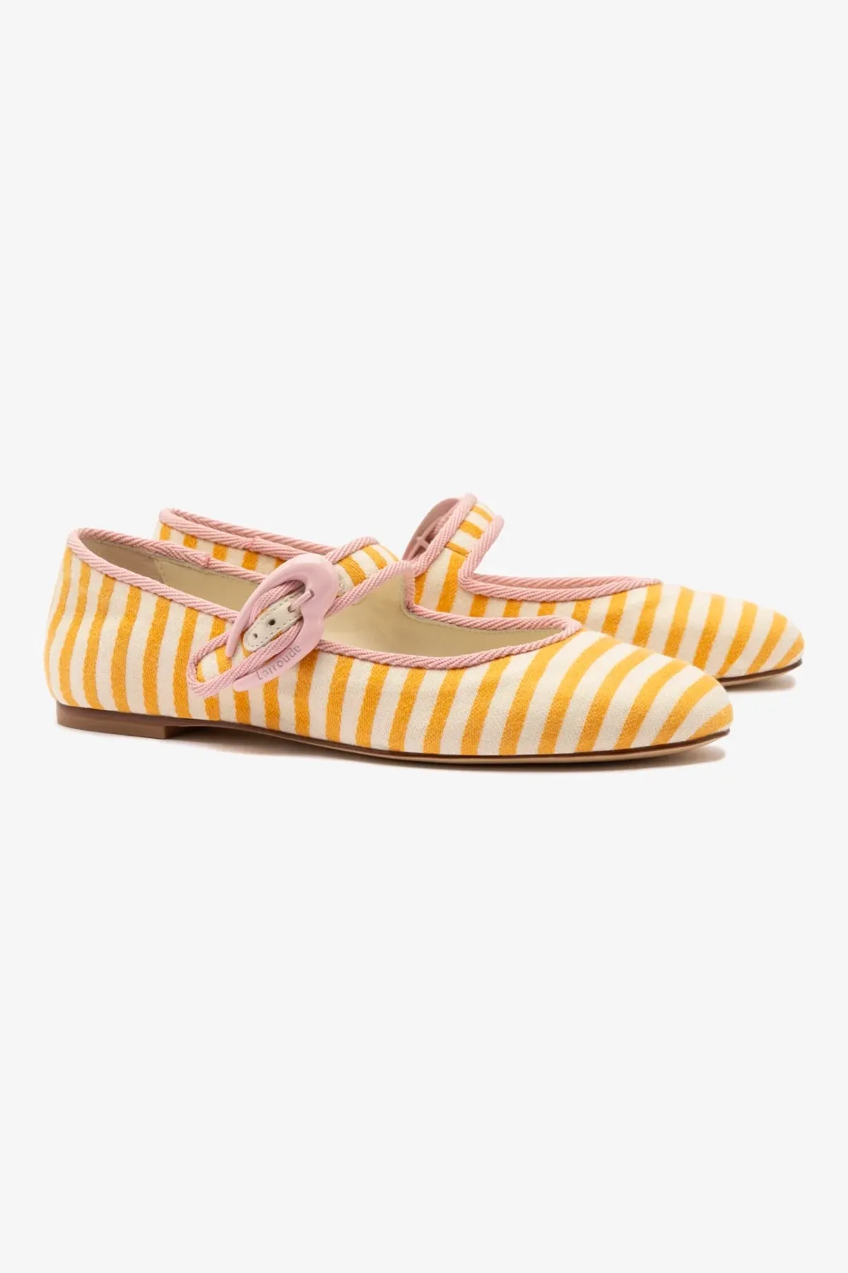 Verona Ballet Flat In Marigold and Natural Striped Fabric and Tulip Trimming Soft cushion