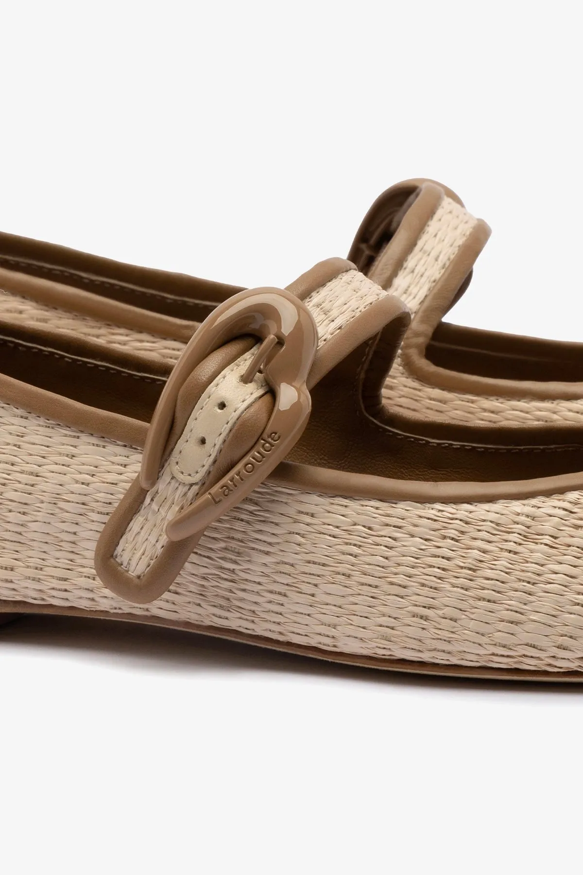 Verona Ballet Flat In Natural Raffia and Hazelnut Trimming Modern Classic