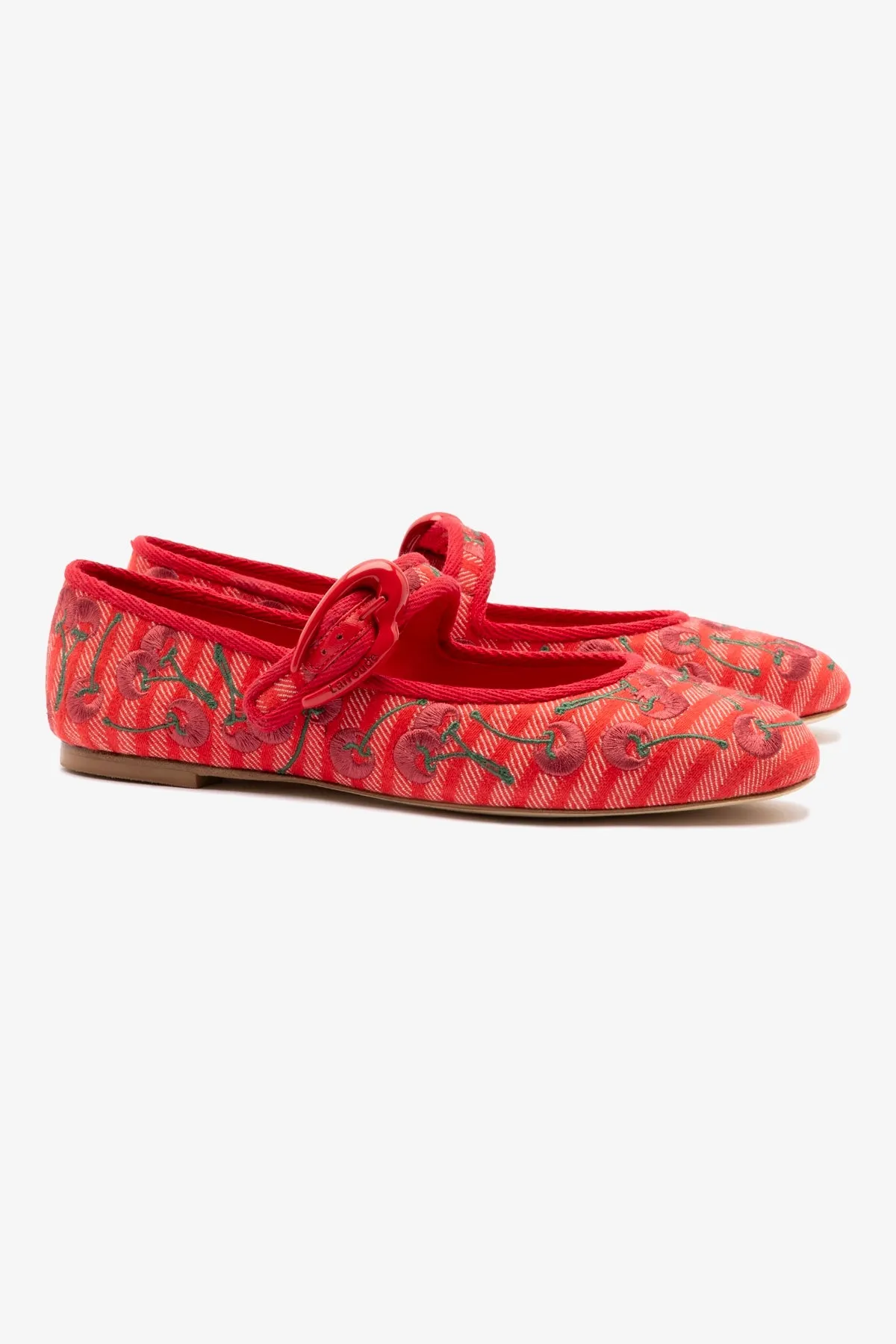 Verona Ballet Flat In Raspberry Striped Fabric and Cherry Embroidery Style Step