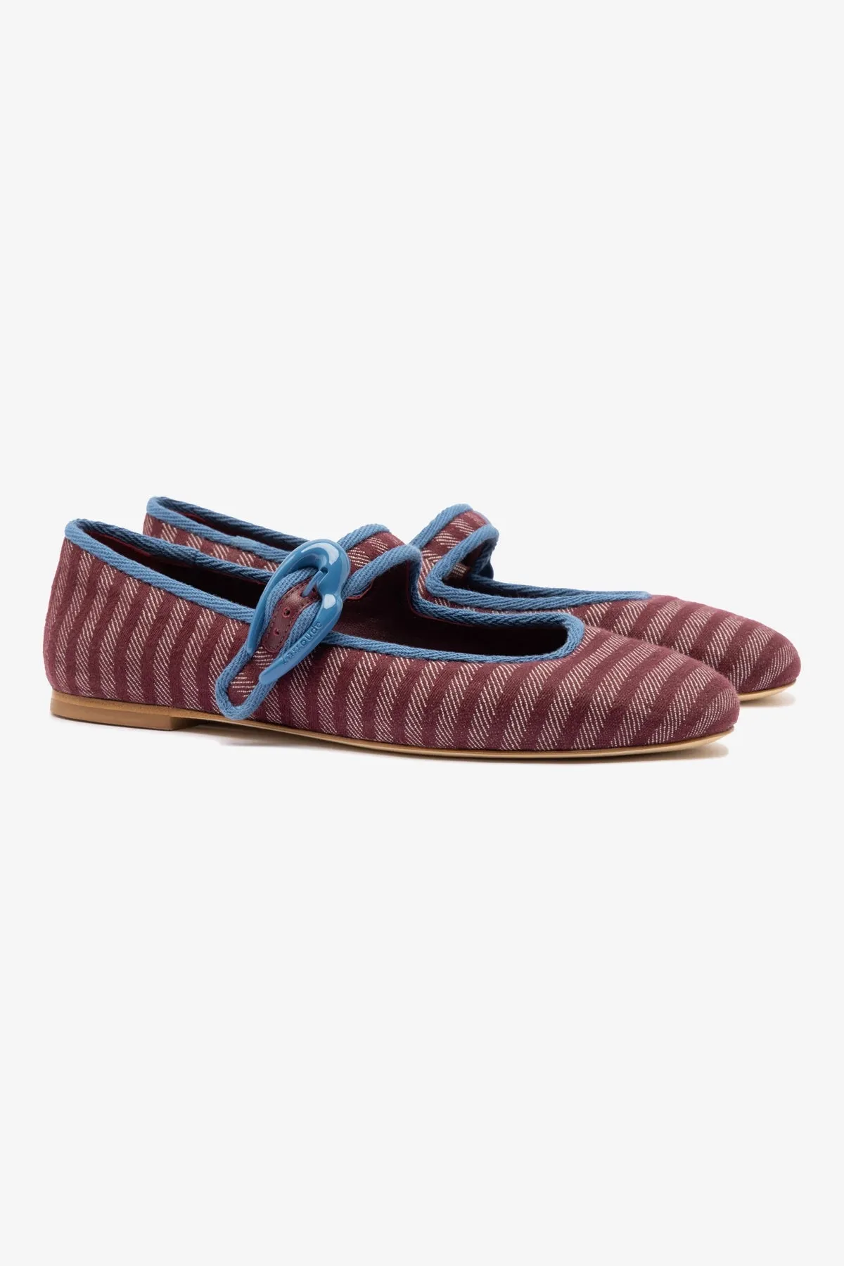 Verona Ballet Flat In Wine Striped Fabric and Blue Stoned Trimming Walk Easy