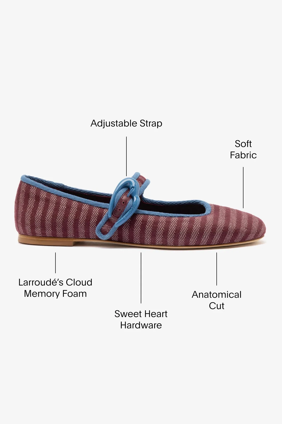 Verona Ballet Flat In Wine Striped Fabric and Blue Stoned Trimming Walk Easy