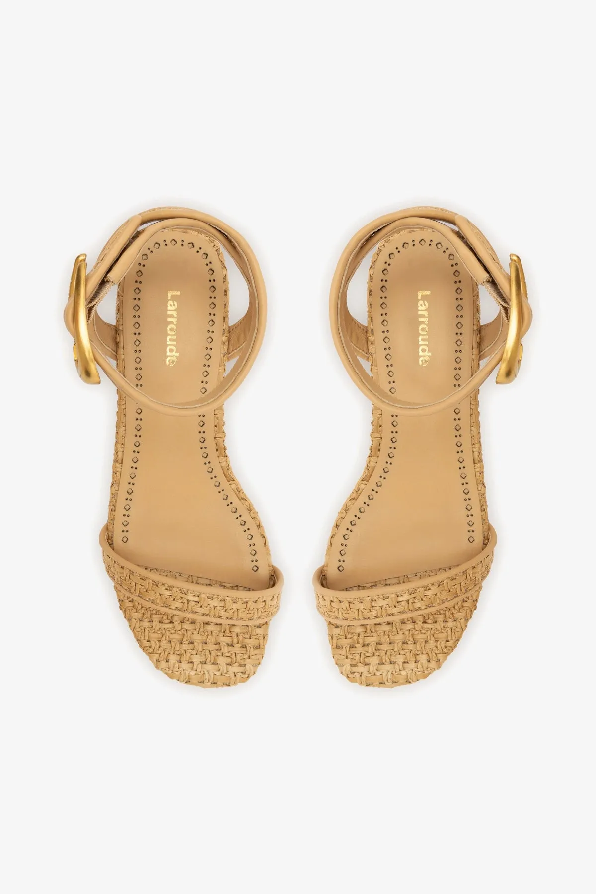 Verona Flat Sandal In Beige Leather and Natural Raffia All-Purpose
