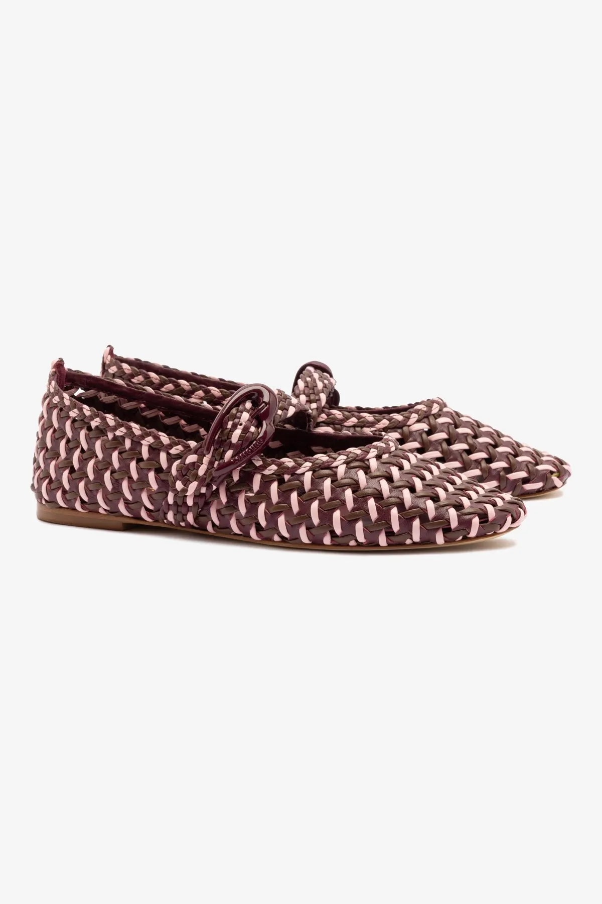 Verona Macrame Ballet Flat In Wine, Tulip and Burnt Umber Leather Modern Style