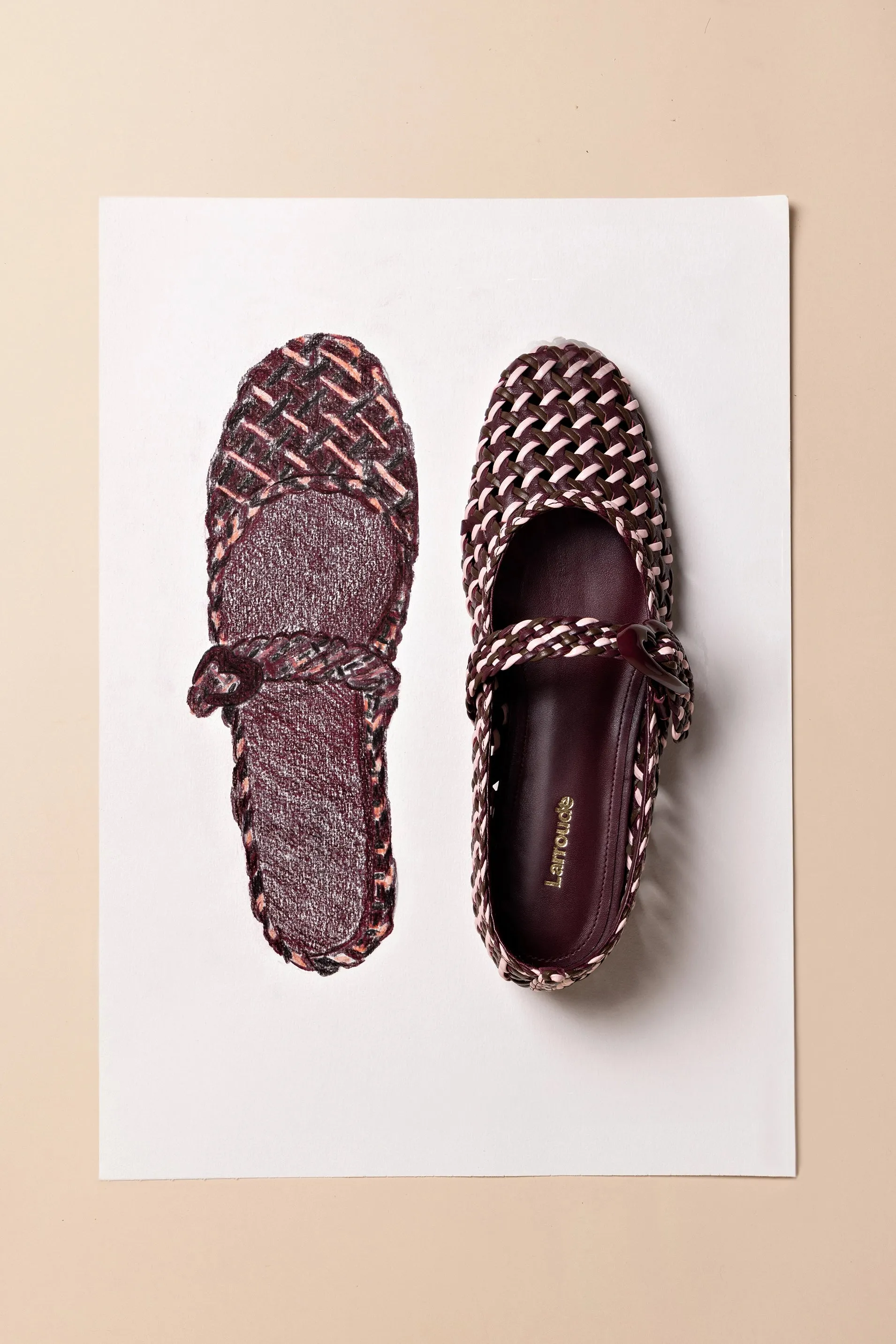 Verona Macrame Ballet Flat In Wine, Tulip and Burnt Umber Leather Modern Style