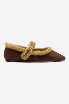 Verona Ballet Flat In Cocoa Leather And Natural Shearling Elegant Walk Smooth Lining Design