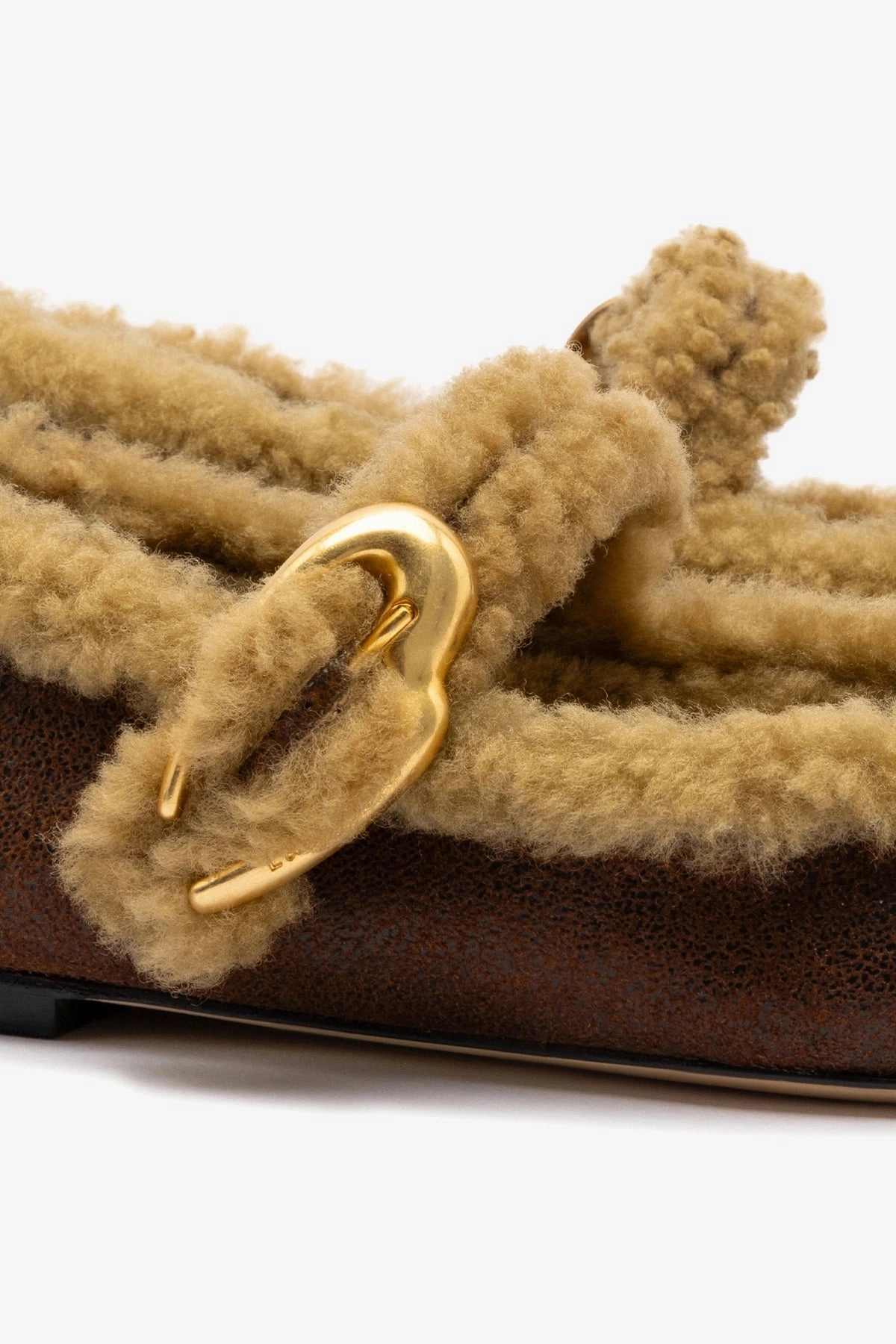 Verona Ballet Flat In Cocoa Leather And Natural Shearling Durable Craftsmanship