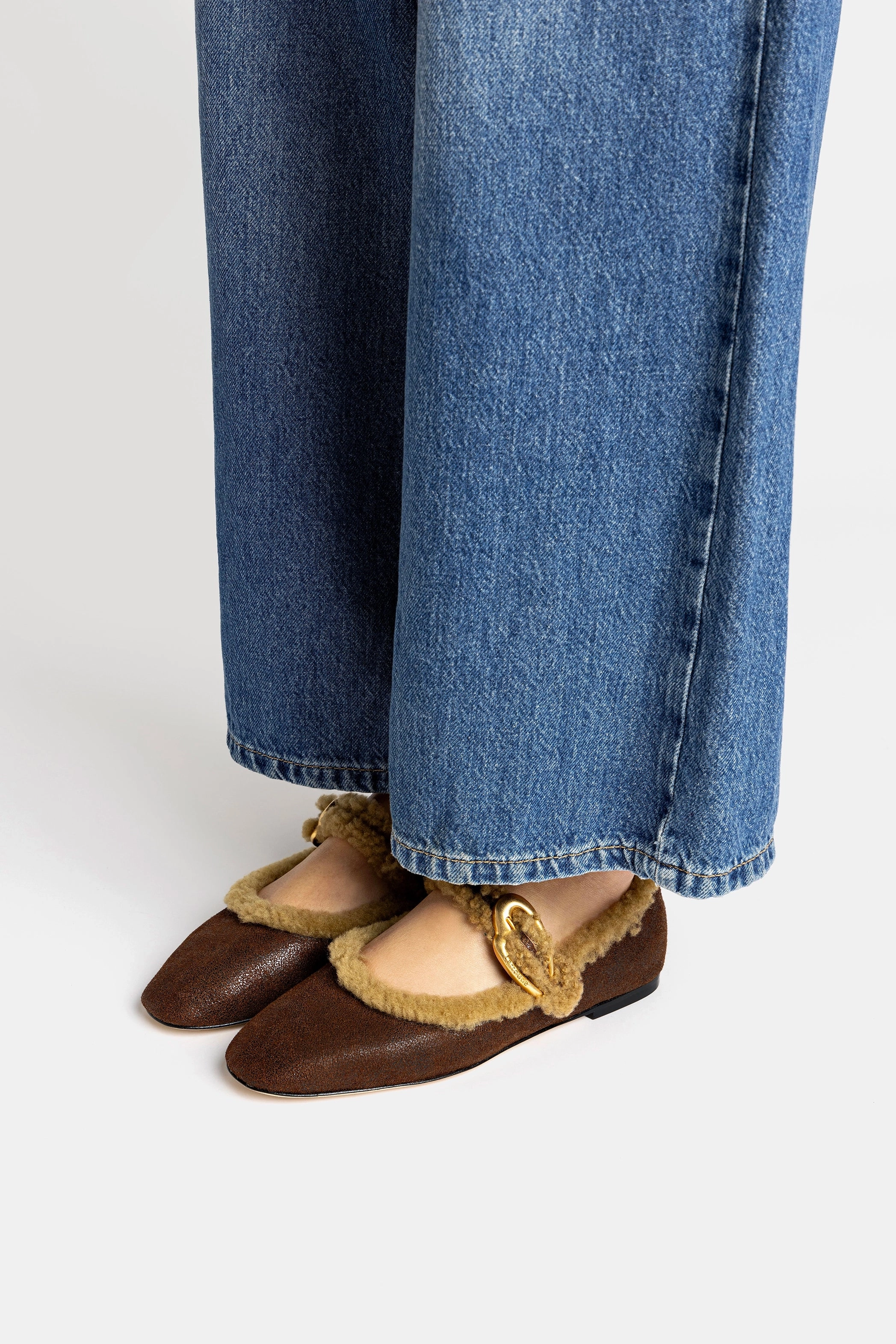 Verona Ballet Flat In Cocoa Leather And Natural Shearling Durable Craftsmanship
