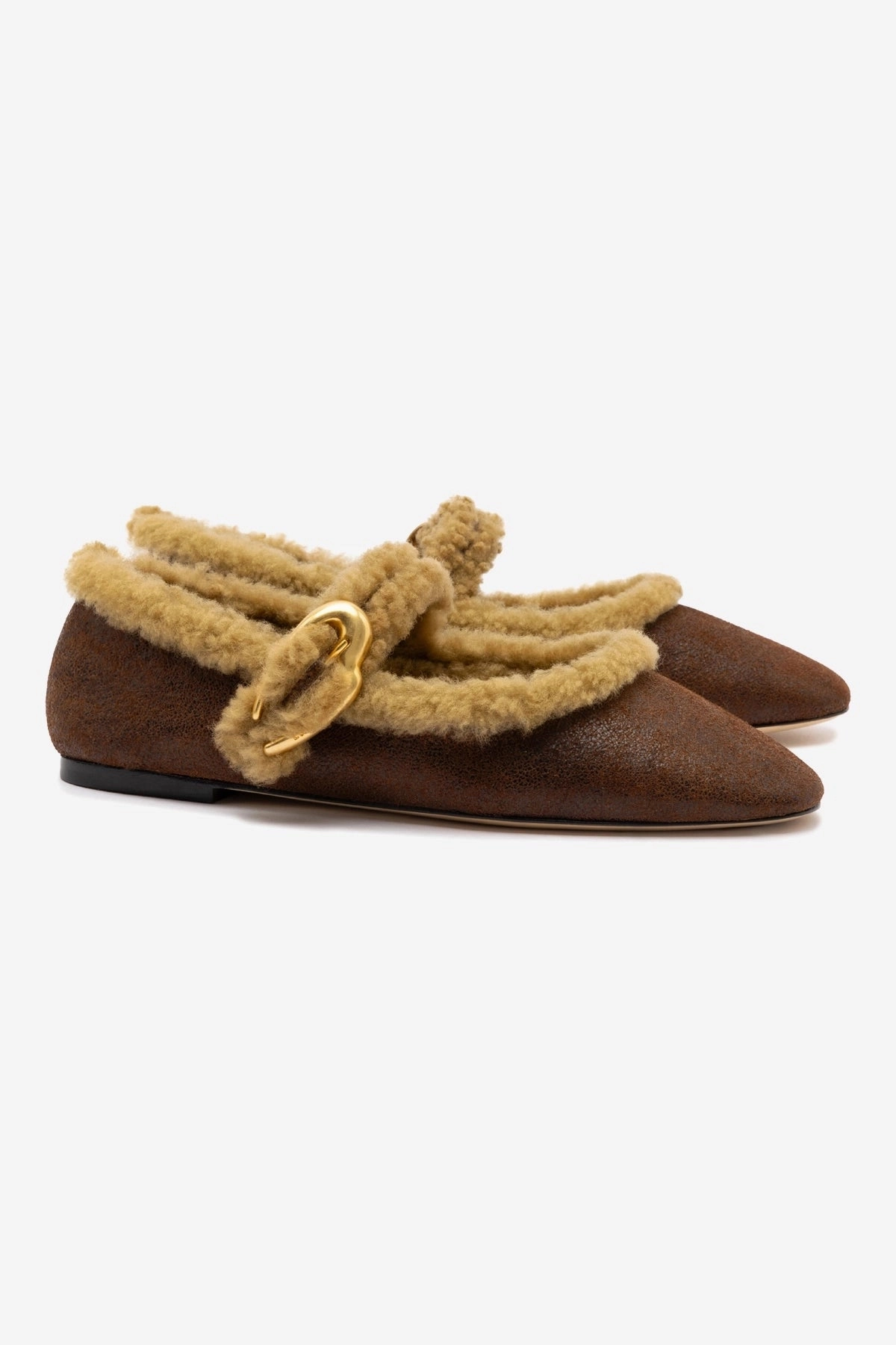 Verona Ballet Flat In Cocoa Leather And Natural Shearling Durable Craftsmanship