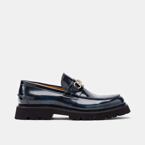 Entrepreneur Look Blake Navy Patent Leather Lug Bit Loafers