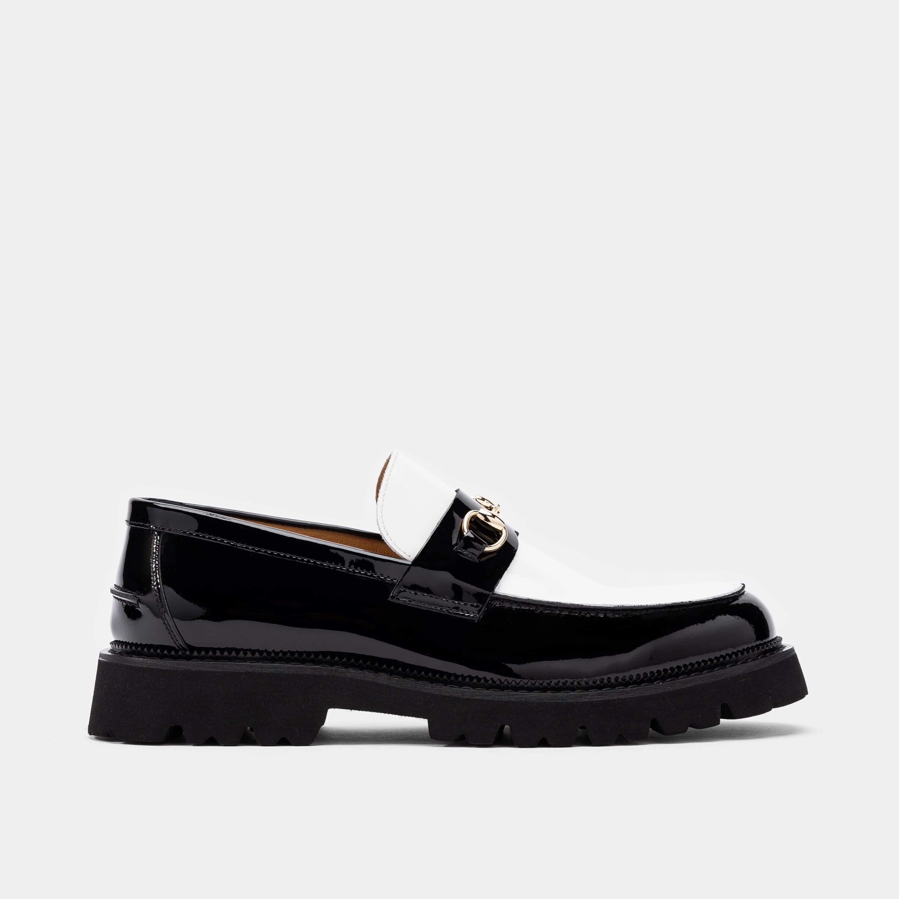 Casual Walk Blake Black/White Patent Leather Lug Bit Loafers