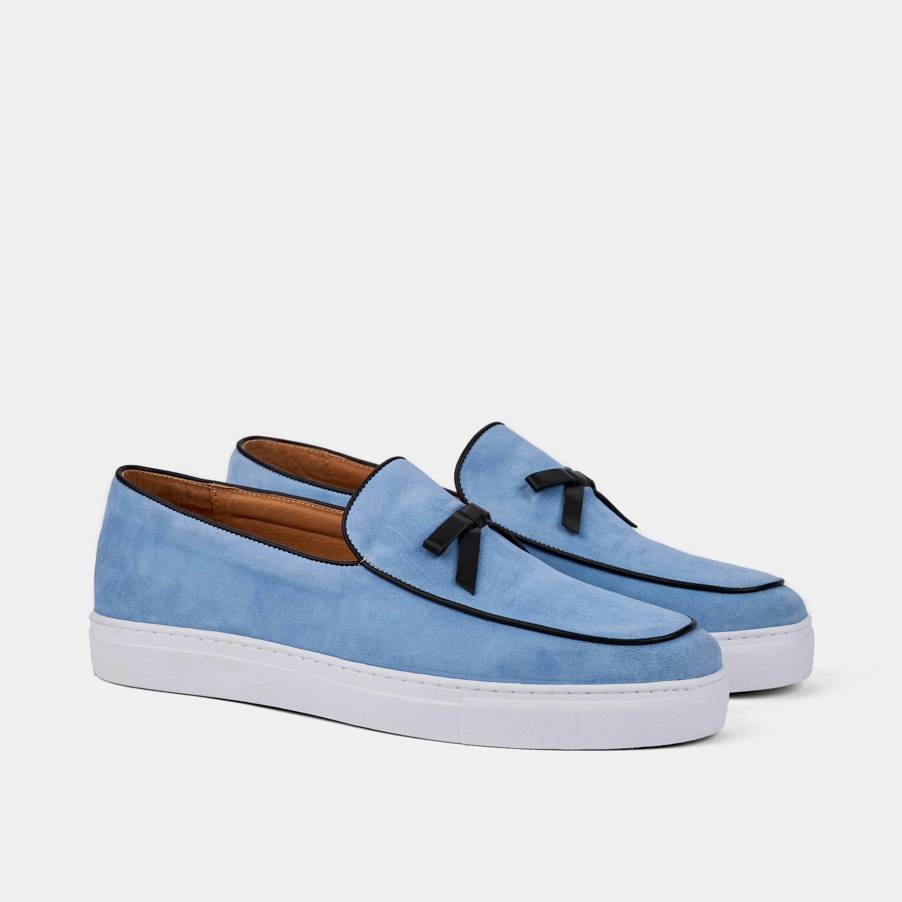 Versatile Wearability Odell Ivy Blue Suede Belgian Loafer Sneakers