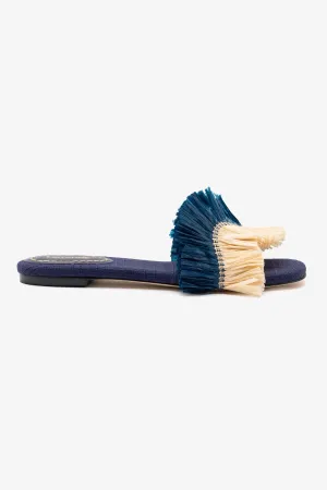 Practical Design Trendy Fit Ivy Fringe Flat In Navy Raffia